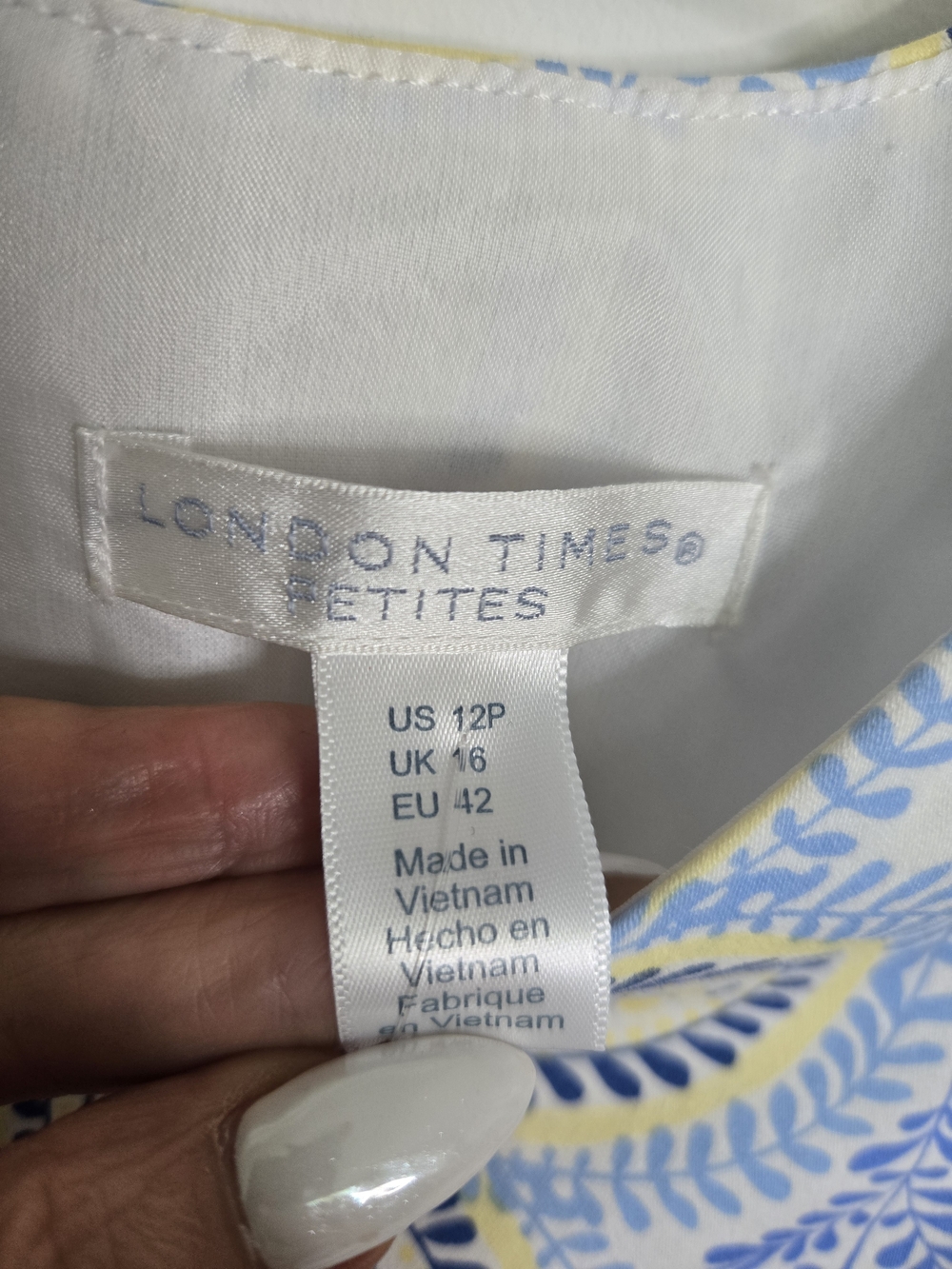 NWT London Times Womens Floral Shift Dress Blue Pastel Yellow Sleeveless 12P - Picture 5 of 11